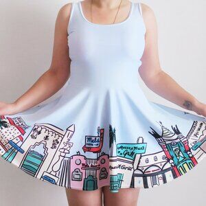 Kate Gabrielle Hollywood Blvd. novelty print dress size Small